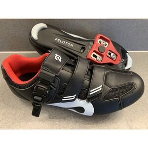 Peloton Cycling Shoes Black/Red/White with Look Delta Cleats Attached - EU 40